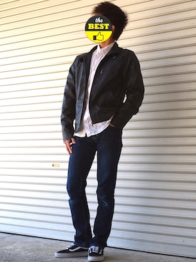 「THE CASUAL（カジュアル）のアイテム（ライダースジャケット）」を使った、えりまきさん（メンズ・174cm）の春コーディネート