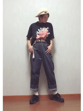 「ライブTシャツ」｜「アイテム（ブラック系）」を使った、piroさん（レディース・161cm）の夏コーディネート