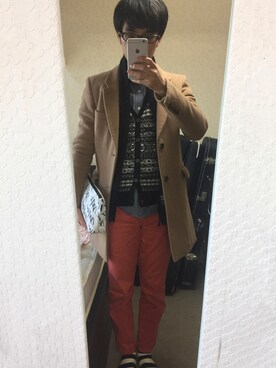 「ジャガード」｜「アイテム（チェスターコート）」を使った、Tak.Kさん（メンズ・168cm）の冬コーディネート