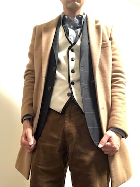 「MONKEY TIME（モンキータイム）のアイテム（チェスターコート）」を使った、Tak.Kさん（メンズ・168cm）の春コーディネート