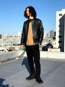 「NANO universe（ナノユニバース）のアイテム（ライダースジャケット）」を使った、nano・universe men's STAFFさん（メンズ・173cm）の秋コーディネート