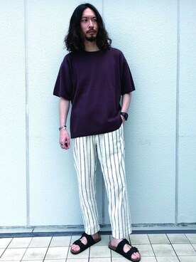 「NANO universe（ナノユニバース）のアイテム（サンダル）」を使った、nano・universe men's STAFFさん（メンズ・173cm）の夏コーディネート