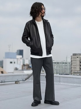 「NANO universe（ナノユニバース）のアイテム（ライダースジャケット）」を使った、nano・universe men's STAFFさん（メンズ・173cm）の秋コーディネート