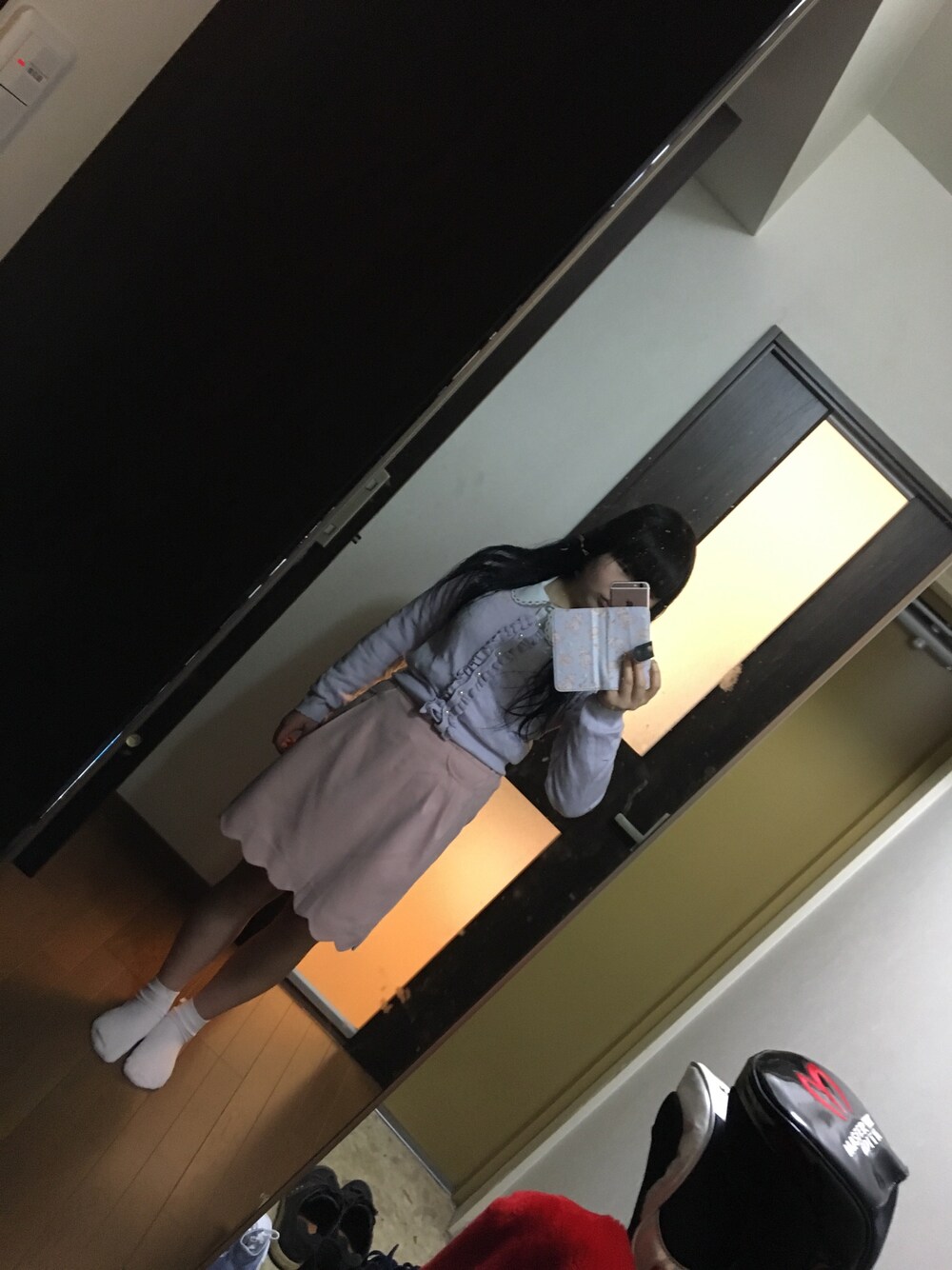 「Ank Rouge、OLIVE des OLIVE、冬休み」｜「Ank Rougeのアイテム（カーディガン/ボレロ、パープル系）」を使った、funamonさん（レディース・152cm）の冬コーディネートの1枚目の写真