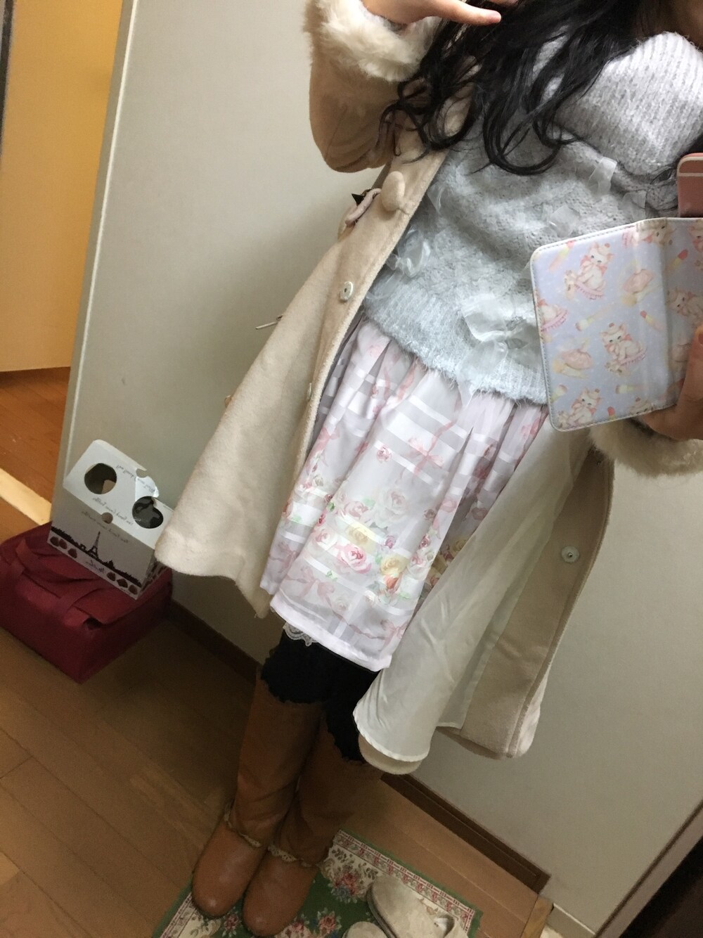 「あけましておめでとうございます！、今年もよろしくお願いします、2017、LIZ LISA、Ank Rouge、初詣、原宿、ショッピング、109」｜「LIZ LISAのアイテム（スカート、ピンク系）」を使った、funamonさん（レディース・152cm）の冬コーディネートの1枚目の写真