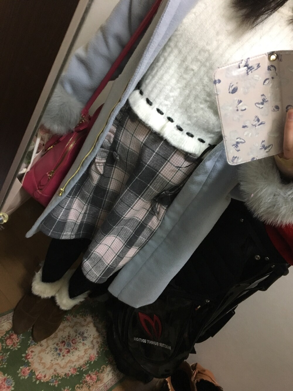 「Ank Rouge、大人ぽい、evelyn、春休み、MAJESTIC LEGON、サロン卵と私、lunch」｜「Ank Rougeのアイテム（スカート、グレー系）」を使った、funamonさん（レディース・152cm）の冬コーディネートの1枚目の写真