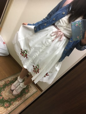 「ストロベリー刺繍」｜funamonさん（レディース・151cm）の春コーディネート