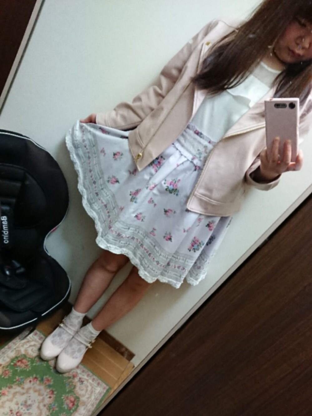 「Ank Rouge、双子コーデ、平和公園、お花見コーデ、MAJESTIC LEGON、titty&Co.、ワンアフターアナザー ナイスクラップ(one after another NICE CLAUP)、spring」｜「Ank Rougeのアイテム（スカート、パープル系）」を使った、funamonさん（レディース・152cm）の春コーディネートの1枚目の写真