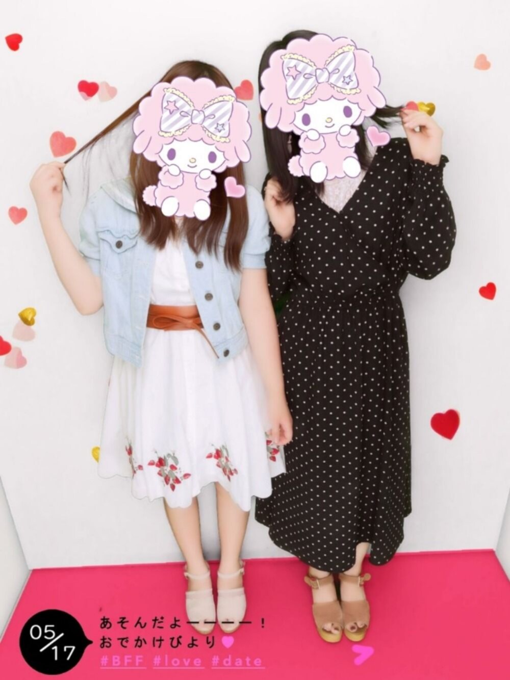 「dazzlin、ストロベリー刺繍、Ank Rouge、MAJESTIC LEGON、Ank Rougeオリジナル柄、高校の友達とデート、おしゃれなカフェでランチ、海岸通り、イオンモール広島府中」｜「Ank Rougeのアイテム（ワンピース、ホワイト系）」を使った、funamonさん（レディース・152cm）の春コーディネートの1枚目の写真
