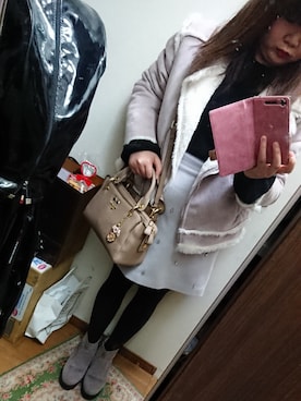 「one after another NICE CLAUP（ワンアフターアナザーナイスクラップ）のアイテム（ライダースジャケット）」を使った、funamonさん（レディース・152cm）の冬コーディネート