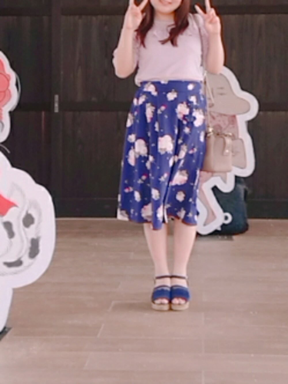 「MAJESTIC LEGON、LIZ LISA、家族旅行、広島県三次市、三次もののけミュージアム、2連休」｜「LIZ LISAのアイテム（スカート、ブルー系）」を使った、funamonさん（レディース・152cm）の秋コーディネートの1枚目の写真