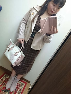 「31 Sons de mode（トランテアン　ソン　ドゥ　モード）のアイテム（ライダースジャケット）」を使った、funamonさん（レディース・152cm）の秋コーディネート