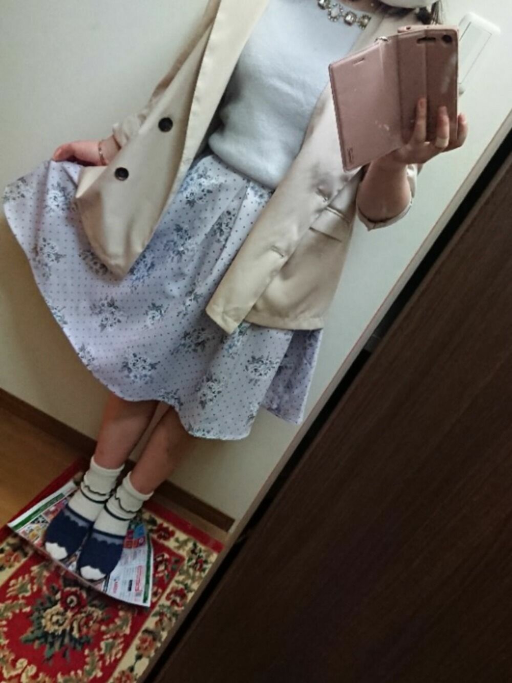 「花柄、Feroux、OLIVE des OLIVE、31 Sons de mode、DAISO、MAJESTIC LEGON、Twins Code、twins、オンワード樫山」｜「Ferouxのアイテム（スカート、パープル系）」を使った、funamonさん（レディース・152cm）の春コーディネートの1枚目の写真