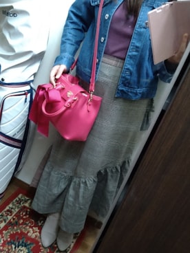 「グレンチェック」｜「アイテム（デニムジャケット）」を使った、funamonさん（レディース・152cm）の秋コーディネート