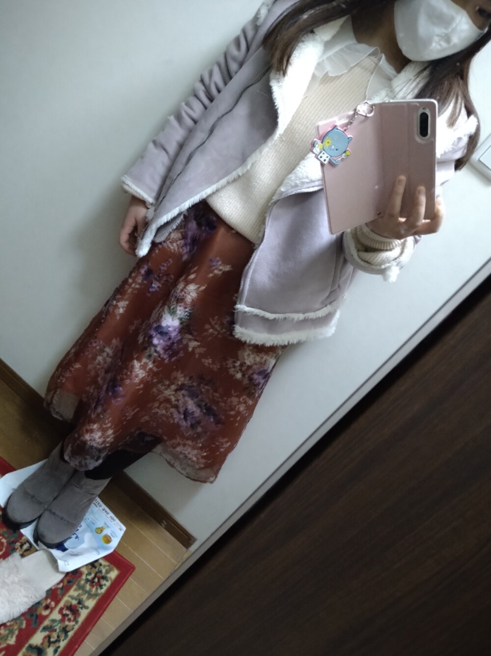 「MAJESTIC LEGON、OLIVE des OLIVE、31 Sons de mode、one after another NICE CLAUP、推しとONLINEお話会、STU48のヲタク、ドルヲタ」｜「31 Sons de modeの《美人百花11月号泉里香さん着用アイテム》レイヤードオーガンジー花柄スカート（スカート、オレンジ系）」を使った、funamonさん（レディース・152cm）の冬コーディネートの1枚目の写真