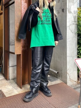 「SPINNS（スピンズ）のアイテム（ライダースジャケット）」を使った、aaayNさん（レディース・162cm）の春コーディネート