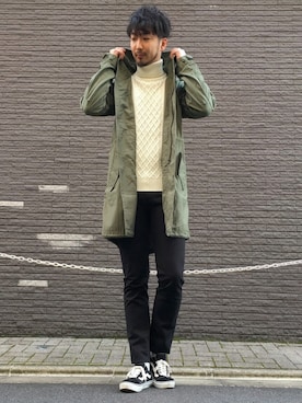 A シモキタGARAGE byNAVAL employee SOMA is wearing NAVAL "バックサテンモッズコート"