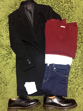 「GU（ジーユー）の（GU）スキニーフィットジーンズ（MEN ⁄ ジーンズ）」を使った、うみさん（メンズ・168cm）の冬コーディネート