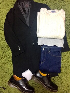 「GU（ジーユー）の（GU）スキニーフィットジーンズ（MEN ⁄ ジーンズ）」を使った、うみさん（メンズ・168cm）の冬コーディネート