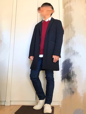 「GU（ジーユー）の（GU）スキニーフィットジーンズ（MEN ⁄ ジーンズ）」を使った、うみさん（メンズ・168cm）の冬コーディネート