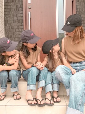 「UNIQLO（ユニクロ）のハイライズワイドストレートジーンズ（デニムパンツ）」を使った、ɴɪᴄᴏ.ᴀʏᴀさん（キッズ・100cm）の夏コーディネート