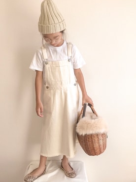 「Right-on（ライトオン）のアイテム（ジャンパースカート）」を使った、ɴɪᴄᴏ.ᴀʏᴀさん（キッズ・122cm）の秋コーディネート