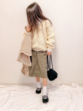 「ケーブルニット」｜「アイテム（その他アウター）」を使った、ɴɪᴄᴏ.ᴀʏᴀさん（キッズ・120cm）の冬コーディネート