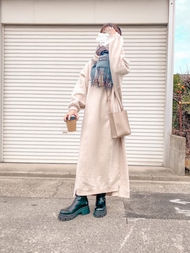 「reca（レカ）のチェック柄大判ストール（ストール/ショール）」を使った、ɴɪᴄᴏ.ᴀʏᴀさん（レディース・149cm）の冬コーディネート