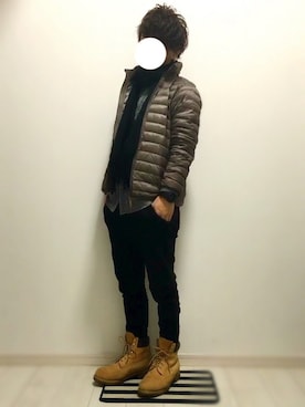 「美容師」｜「アイテム（ダウンジャケット/コート）」を使った、ともさん（メンズ・164cm）の秋コーディネート