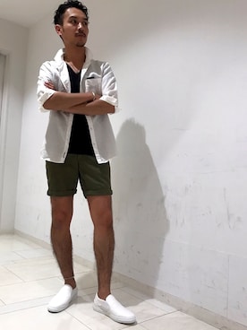 「アイテム（スリッポン）」を使った、yu-shinogiさん（メンズ・170cm・20代）の夏コーディネート