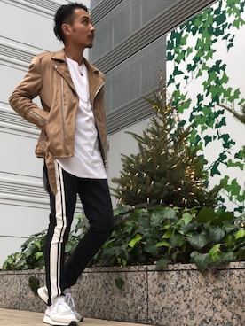 「アイテム（ライダースジャケット）」を使った、yu-shinogiさん（メンズ・170cm・20代）の秋コーディネート