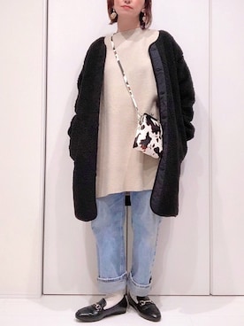 「GeeRA（ジーラ）のアイテム（その他アウター）」を使った、𝐦𝐚𝐱𝐡𝐨𝐧𝐞𝐲さん（レディース・160cm）の冬コーディネート