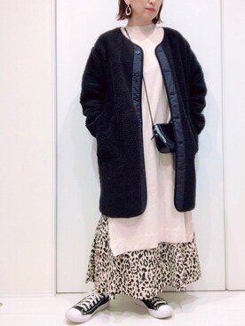 「GeeRA（ジーラ）のアイテム（その他アウター）」を使った、𝐦𝐚𝐱𝐡𝐨𝐧𝐞𝐲さん（レディース・160cm）の冬コーディネート