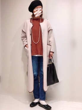 「パイピングコート」｜「アイテム（ハンチング/ベレー帽）」を使った、𝐦𝐚𝐱𝐡𝐨𝐧𝐞𝐲さん（レディース・160cm）の冬コーディネート