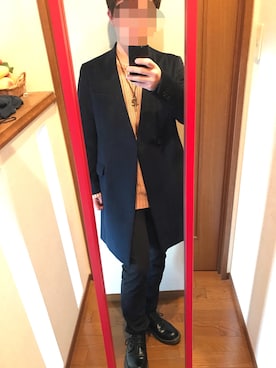 「KATHARINE HAMNETT LONDON （キャサリンハムネットロンドン）のアイテム（チェスターコート）」を使った、ゆうひくん［低身長男子 ］さん（メンズ・165cm）の冬コーディネート