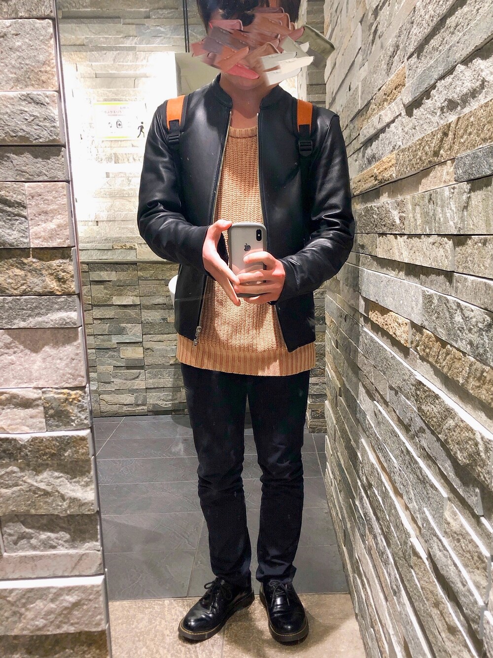 「お洒落さんとつながりたい、秋コーデ、ライダース、黒スキニー、シンプルコーデ、ootd、プチプラ、リドム、秋冬、高校生」｜「Dr. MartensのDr.Martens / ドクターマーチン 1461 3EYE GIBSON SHOE 3ホール ギブソン シューズ（ドレスシューズ、ブラック系）」を使った、ゆうひくん［低身長男子 ］さん（メンズ・165cm）の秋コーディネートの1枚目の写真