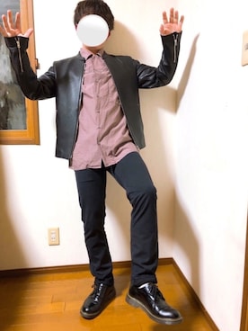 「ペールトーン」｜「アイテム（ライダースジャケット）」を使った、ゆうひくん［低身長男子 ］さん（メンズ・165cm）の冬コーディネート