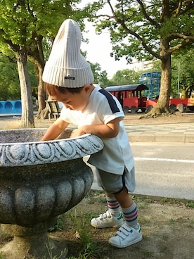 「2歳3ヶ月」｜「アイテム（ニットキャップ/ビーニー）」を使った、たろうさん（キッズ・80cm）の夏コーディネート