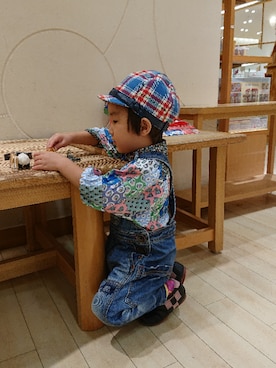 「水色」｜「アイテム（オールインワン・サロペット）」を使った、たろうさん（キッズ・90cm）の秋コーディネート