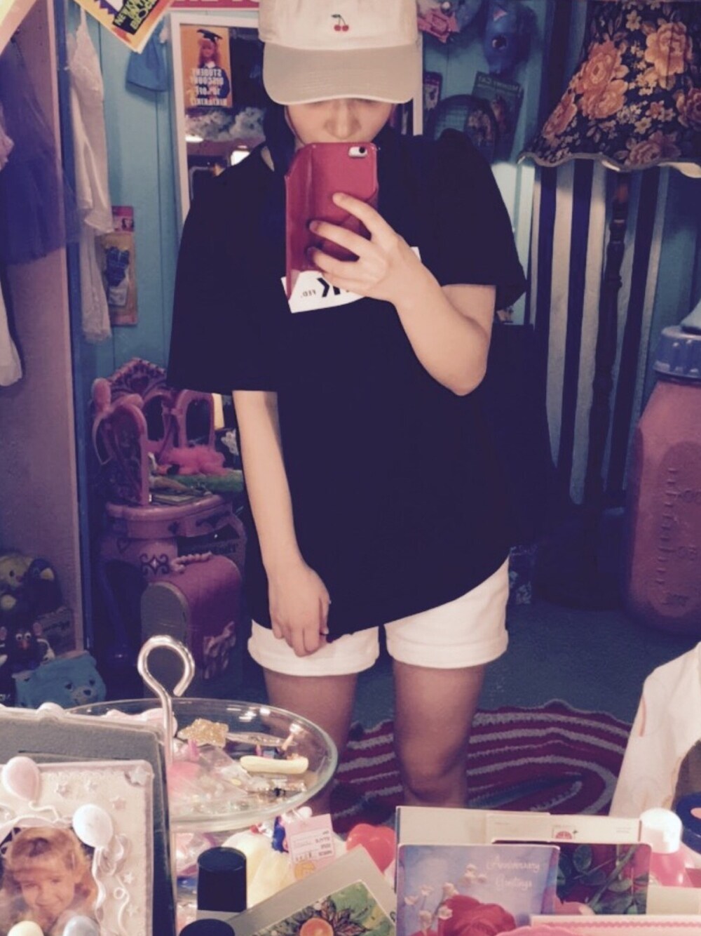 「MILKFED.のMILKFED Cherry CAP（キャップ、ベージュ系）」を使った、ringoさん（レディース・156cm）の夏コーディネートの1枚目の写真