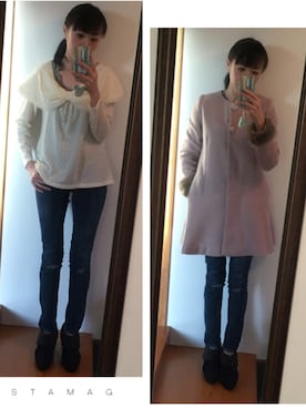 「one after another NICE CLAUP（ワンアフターアナザーナイスクラップ）のアイテム（ノーカラージャケット）」を使った、kayocchiさん（レディース・163cm）の冬コーディネート