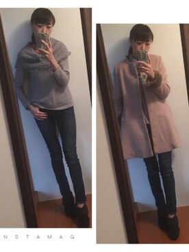 「one after another NICE CLAUP（ワンアフターアナザーナイスクラップ）のアイテム（ノーカラージャケット）」を使った、kayocchiさん（レディース・163cm）の冬コーディネート