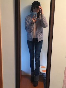 「axes femme（アクシーズファム）のアイテム（MA-1）」を使った、kayocchiさん（レディース・163cm）の冬コーディネート