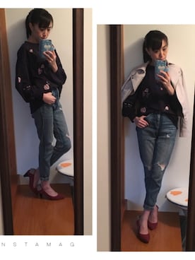 「スプリングSENSEOFPLACE」｜「アイテム（ライダースジャケット）」を使った、kayocchiさん（レディース・163cm）の春コーディネート