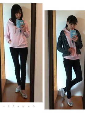 「ロゴパーカー」｜「アイテム（デニムジャケット）」を使った、kayocchiさん（レディース・163cm）の春コーディネート
