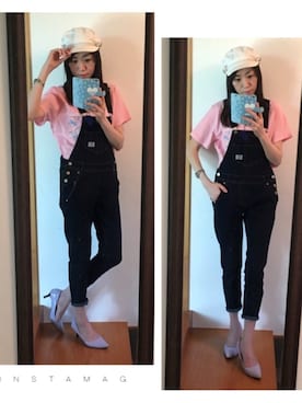 「プリントTシャツ」｜「アイテム（オールインワン・サロペット）」を使った、kayocchiさん（レディース・163cm）の春コーディネート