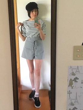 「one after another NICE CLAUP（ワンアフターアナザーナイスクラップ）のアイテム（キャスケット）」を使った、kayocchiさん（レディース・163cm）の夏コーディネート