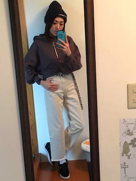 「ヒョウ柄ベルト」｜kayocchiさん（レディース・163cm）の冬コーディネート
