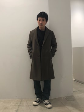 「STUDIOUS（ステュディオス）のアイテム（チェスターコート）」を使った、chibikoba0819さん（メンズ・160cm）の秋コーディネート
