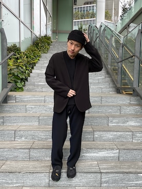 「STUDIOUS（ステュディオス）のアイテム（ノーカラージャケット）」を使った、chibikoba0819さん（メンズ・160cm）の冬コーディネート